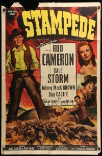 2b805 STAMPEDE 1sh '49 cowboy western images of Rod Cameron & pretty Gale Storm!
