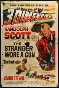 2b815 STRANGER WORE A GUN 3D 1sh '53 Randolph Scott for the first time in 3 dimensions!