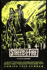 2b821 STREETS OF FIRE advance 1sh '84 Walter Hill, cool yellow dayglo Riehm art!