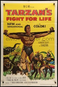 2b849 TARZAN'S FIGHT FOR LIFE 1sh '58 close up art of Gordon Scott bound with arms outstretched!