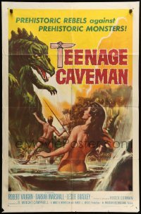 2b855 TEENAGE CAVEMAN 1sh '58 sexy art of prehistoric rebels against prehistoric monsters!