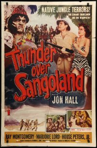 2b885 THUNDER OVER SANGOLAND 1sh '55 Jon Hall & sexy gal in Africa fighting native jungle terrors!