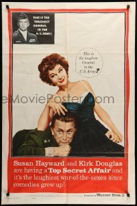 2b891 TOP SECRET AFFAIR 1sh '57 Susan Hayward tames toughest General Kirk Douglas!