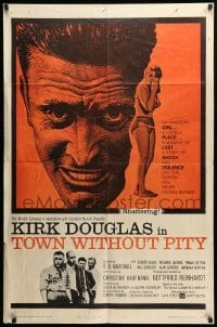 2b892 TOWN WITHOUT PITY 1sh '61 intense artwork of Kirk Douglas, plus sexy Christine Kaufmann!