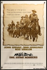 2b894 TRAIN ROBBERS style B 1sh '73 cowboy John Wayne & Ann-Margret on horseback!