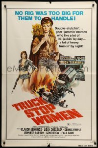 2b903 TRUCK STOP WOMEN 1sh '74 no rig was too big for sexy Claudia Jennings, Smith art!