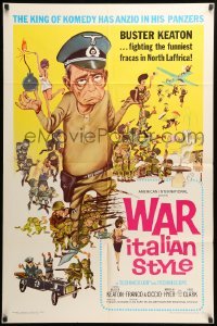 2b944 WAR ITALIAN STYLE 1sh '66 Due Marines e un Generale, cartoon art of Buster Keaton as Nazi!