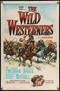2b975 WILD WESTERNERS 1sh '62 art of James Philbrook & Nancy Kovack in middle of Indian battle!