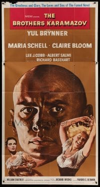 2c085 BROTHERS KARAMAZOV 3sh '58 huge headshot of Yul Brynner, sexy Maria Schell & Claire Bloom!