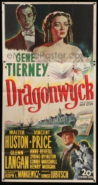 2c098 DRAGONWYCK 3sh '46 stone litho of Gene Tierney, Price & Huston, Ernst Lubitsch, ultra rare!