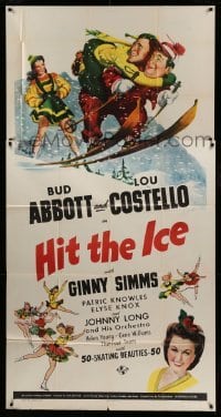 2c113 HIT THE ICE 3sh '43 Karl Godwin art of Ginny Simms w/Bud Abbott & Lou Costello on skis, rare!