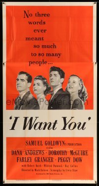 2c116 I WANT YOU style A 3sh '51 Dana Andrews, Dorothy McGuire, Farley Granger, Peggy Dow