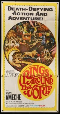 2c145 RINGS AROUND THE WORLD 3sh '66 great montage art of world's most death-defying circus acts!