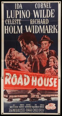 2c146 ROAD HOUSE 3sh R53 close up artwork of Ida Lupino, Cornel Wilde, Holm & Widmark, film noir!