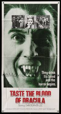2c157 TASTE THE BLOOD OF DRACULA int'l 3sh '70 Hammer horror, vampire Christopher Lee showing fangs!