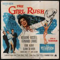 2c024 GIRL RUSH 6sh '55 artwork of sexy showgirl Rosalind Russell in Las Vegas!