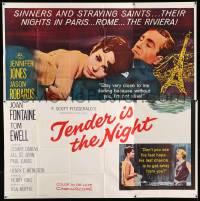 2c068 TENDER IS THE NIGHT 6sh '61 romantic c/u of Jennifer Jones & Jason Robards Jr. in Paris!
