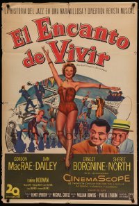2c196 BEST THINGS IN LIFE ARE FREE Argentinean '58 cool art of gun & trumpet + sexy Sheree North!