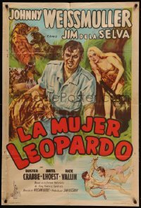 2c210 CAPTIVE GIRL Argentinean '50 Weissmuller as Jungle Jim, Buster Crabbe & sexy blonde w/chimp!