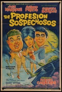 2c226 DE PROFESION SOSPECHOSOS Argentinean '66 Barrosa art of top stars scared of man in suitcase!