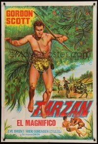 2c345 TARZAN & THE TRAPPERS Argentinean '58 full-length art of Gordon Scott in loincloth with bow!