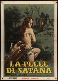 2c699 BLOOD ON SATAN'S CLAW Italian 1p '71 Piovano art of demon hand reaching for sexy naked girl!