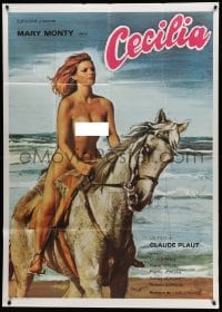 2c713 CECILIA Italian 1p '80s close up of sexy naked Mary Monty riding horse on the beach!