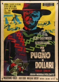2c763 FISTFUL OF DOLLARS Italian 1p R65 Sergio Leone, best Papuzza art of Clint Eastwood!
