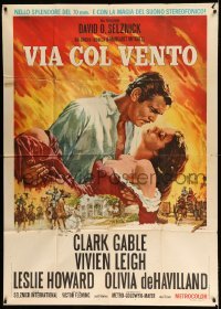 2c787 GONE WITH THE WIND Italian 1p R60s art of Gable carrying Vivien Leigh over Atlanta burning!