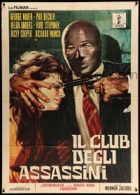 2c859 MURDERERS CLUB OF BROOKLYN Italian 1p '70 Mos art of masked man holding gun to girl's head!