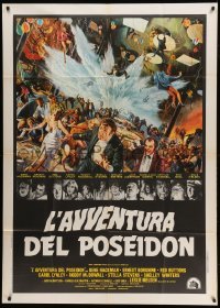 2c886 POSEIDON ADVENTURE Italian 1p '73 art of Gene Hackman & cast escaping by Mort Kunstler!