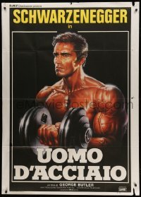 2c890 PUMPING IRON Italian 1p '86 best Enzo Sciotti art of Arnold Schwarzenegger lifting weights!
