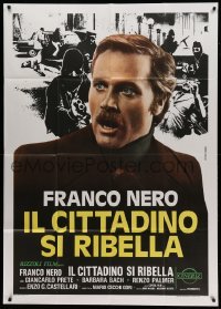 2c943 STREET LAW Italian 1p '80 close up of shocked Franco Nero + masked criminals in background!