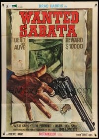 2c977 WANTED SABATA Italian 1p '70 spaghetti western art of Brad Harris on wanted poster + gun!