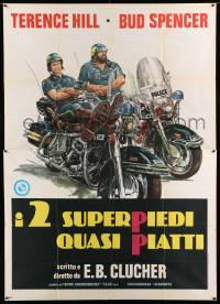 2c442 CRIMEBUSTERS Italian 2p '76 great art of cops Terence Hill & Bud Spencer on motorcycle!