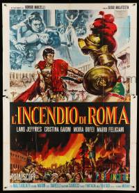 2c474 FIRE OVER ROME Italian 2p '64 L'incendio di Roma, gladiator artwork by Mario Piovano!