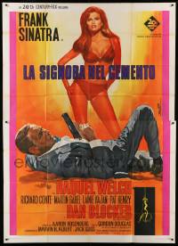 2c525 LADY IN CEMENT Italian 2p '68 different Enzo Nistri art of Frank Sinatra & sexy Raquel Welch!