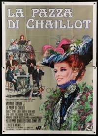 2c550 MADWOMAN OF CHAILLOT Italian 2p '69 great different Avelli art of Katharine Hepburn & cast!