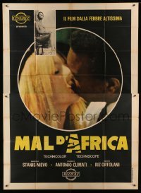 2c551 MAL D'AFRICA Italian 2p '68 Mal d'Africa, super close up of interracial couple kissing!