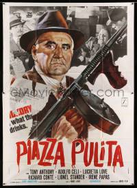 2c577 PETE, PEARL & THE POLE Italian 2p '73 Piazza Pulita, Gasparri art of Adolfo Celi w/Tommy gun!