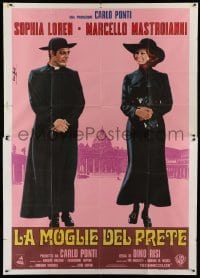 2c584 PRIEST'S WIFE Italian 2p '70 Nistri art of Sophia Loren & religious Marcello Mastroianni!