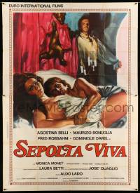 2c600 SEPOLTA VIVA Italian 2p '73 art of man watching sexy naked Agostina Belli & her lover in bed!