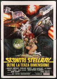 2c614 STARCRASH Italian 2p '79 great different sci-fi art of sexy near-naked Caroline Munro!
