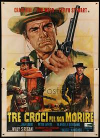 2c625 THREE CROSSES OF DEATH Italian 2p '68 cool spaghetti western art of Craig Hill & cowboys!