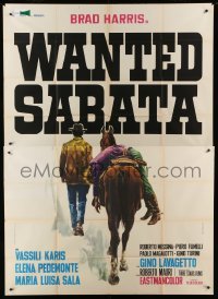 2c649 WANTED SABATA Italian 2p '70 spaghetti western art of Brad Harris with dead guy on horse!