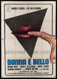 2c660 WOMAN & LOVER Italian 2p '74 Joe Dallesandro, Donna e Bello, art of finger touching lips!