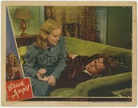 2d069 BLACK ANGEL LC #3 '46 sexy June Vincent sits with wounded Dan Duryea laying on couch!