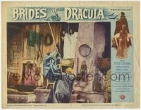 2d098 BRIDES OF DRACULA LC #5 '60 guys fighting in front of Andree Melly & other female vampire!