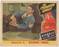 2d153 CRIMSON GHOST chapter 1 LC '46 c/u of Charles Quigley choking bad guy, great border image!