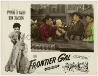 2d233 FRONTIER GAL lobby card '45 Yvonne De Carlo in border, sexy Beverly Simmons slapped